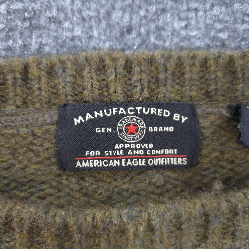 Vintage American Eagle Sweater Mens Medium Green Wool Crew Neck Knit 90s‎ Y2K - Picture 2 of 10